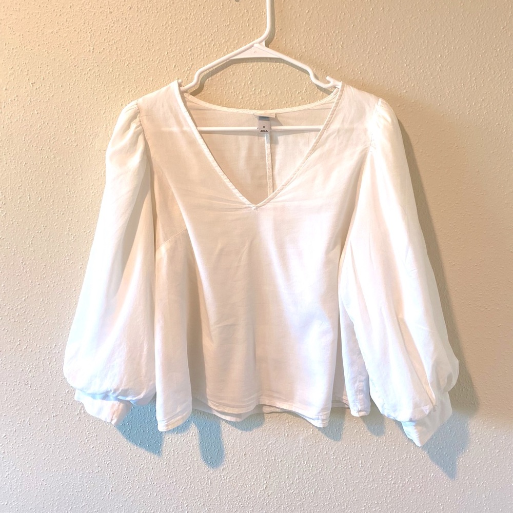 White Slightly Sheer Balloon Sleeve Blouse A New Day